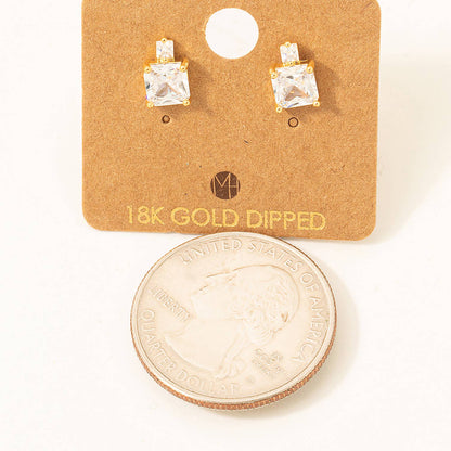 Gold Dipped Square Rhinestones Studs