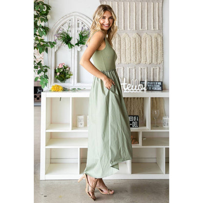 Ribbed knit top and Parachute Skirt Long Dress
