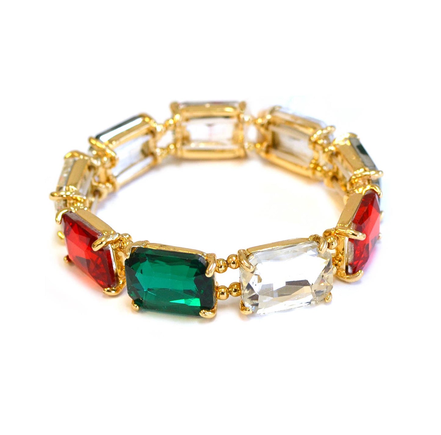 Rectangular Glass Crystal Linked Stretch Bracelet