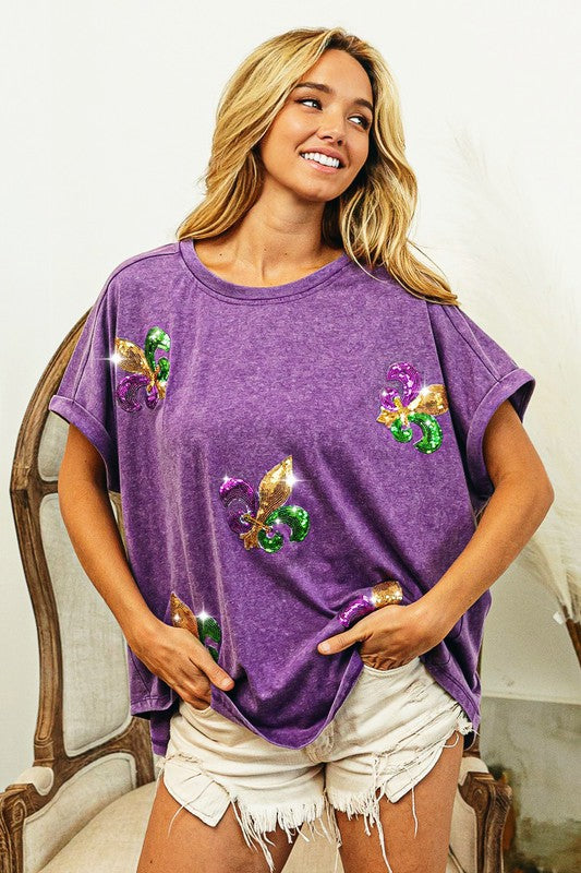 Mardi Gras Fleur De Lis Sequin Top