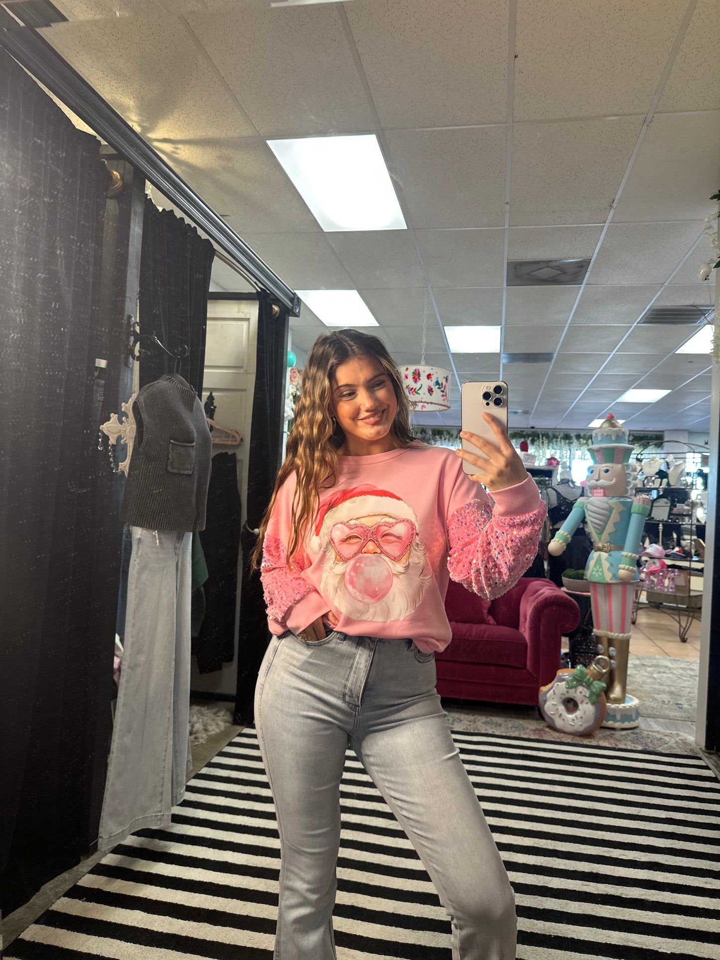 Sequin Velvet Sleeve Santa