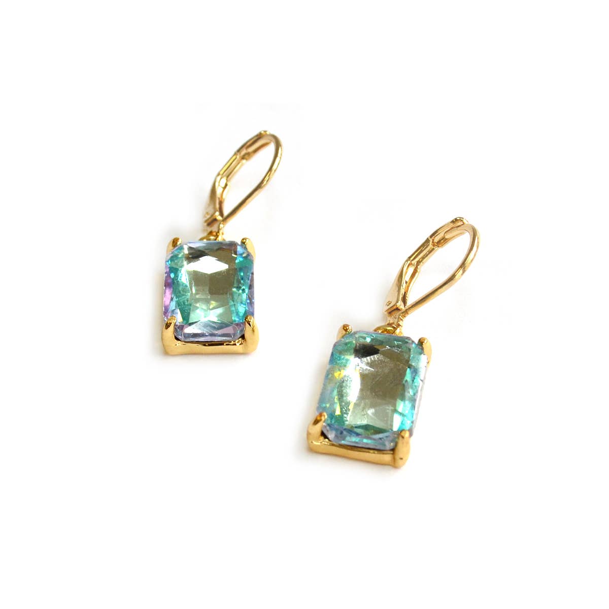 Square Glass Beads Dangle Lever Back Drop Earrings