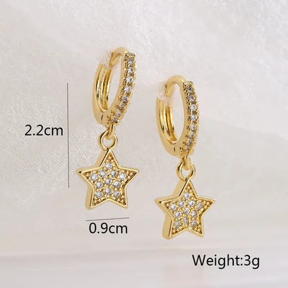 Gold Plated Star Dangle Earrings with Rhinestones