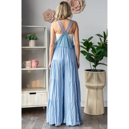 Embroidered Strap Flowy Jumpsuit