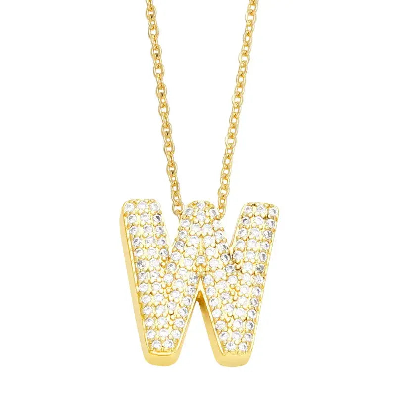 Gold Rhinestone Letter Initial Pendant Necklace Jewelry