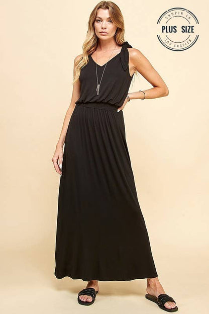 Stylish SPD7006P - PLUS SIZE SOLID SMOCKING WAISTBAND MAXI DRESS, combining comfort and elegance for every occasion.