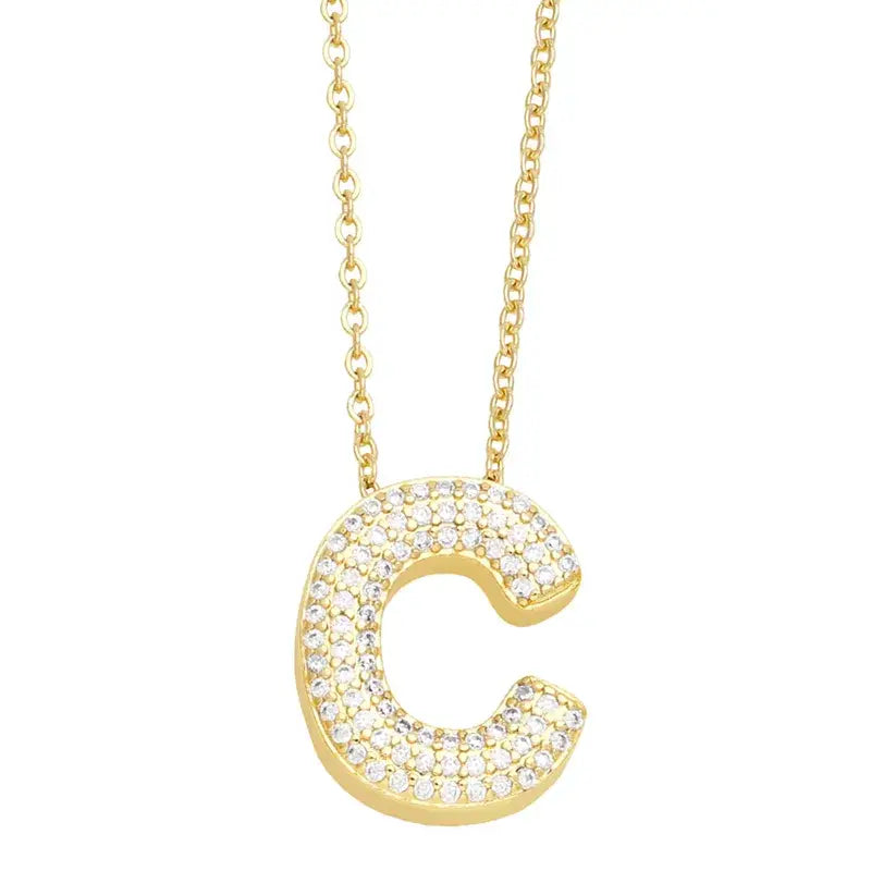 Gold Rhinestone Letter Initial Pendant Necklace Jewelry