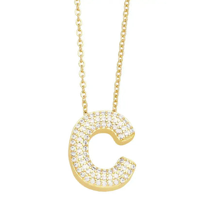 Gold Rhinestone Letter Initial Pendant Necklace Jewelry