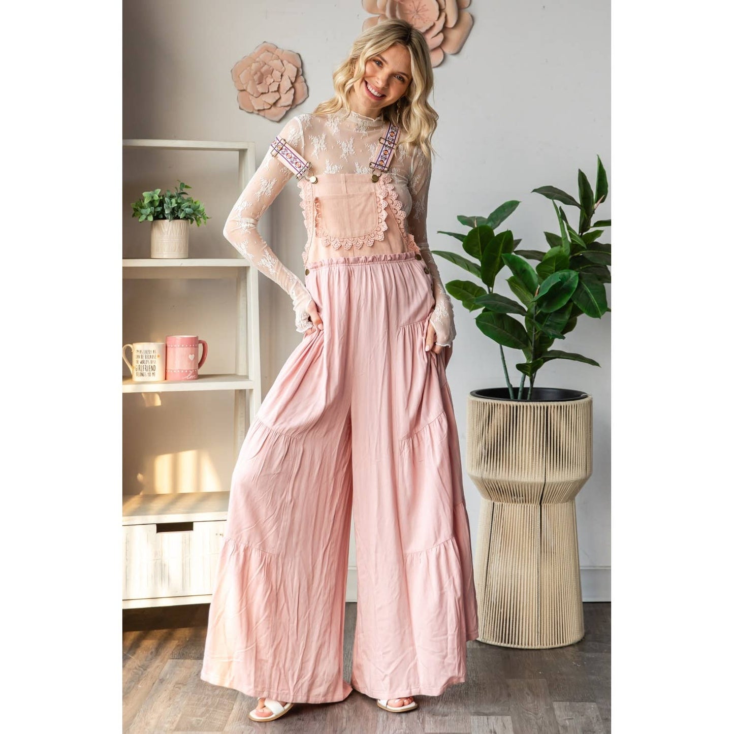 Embroidered Strap Flowy Jumpsuit