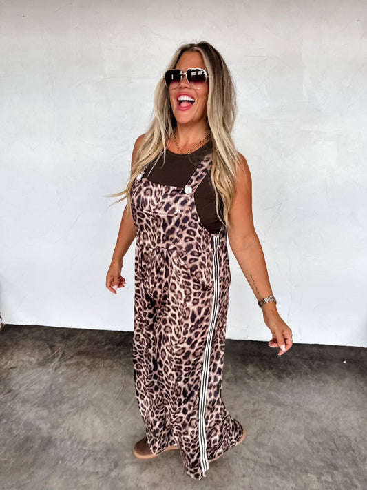 KARLI SILKY CHEETAH OVERALLS