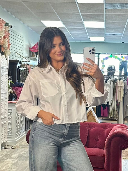 Work Nights Cropped Button Up