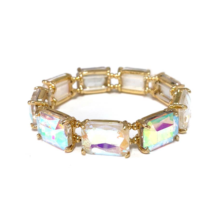 Rectangular Glass Crystal Linked Stretch Bracelet