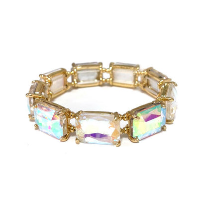 Rectangular Glass Crystal Linked Stretch Bracelet