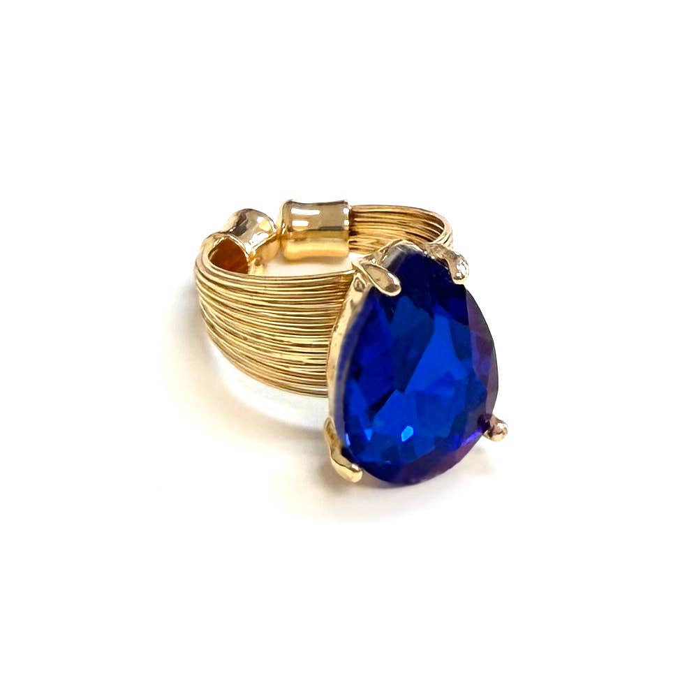 Teardrop Glass Crystal Cocktail Bead Adjustable Wire Ring
