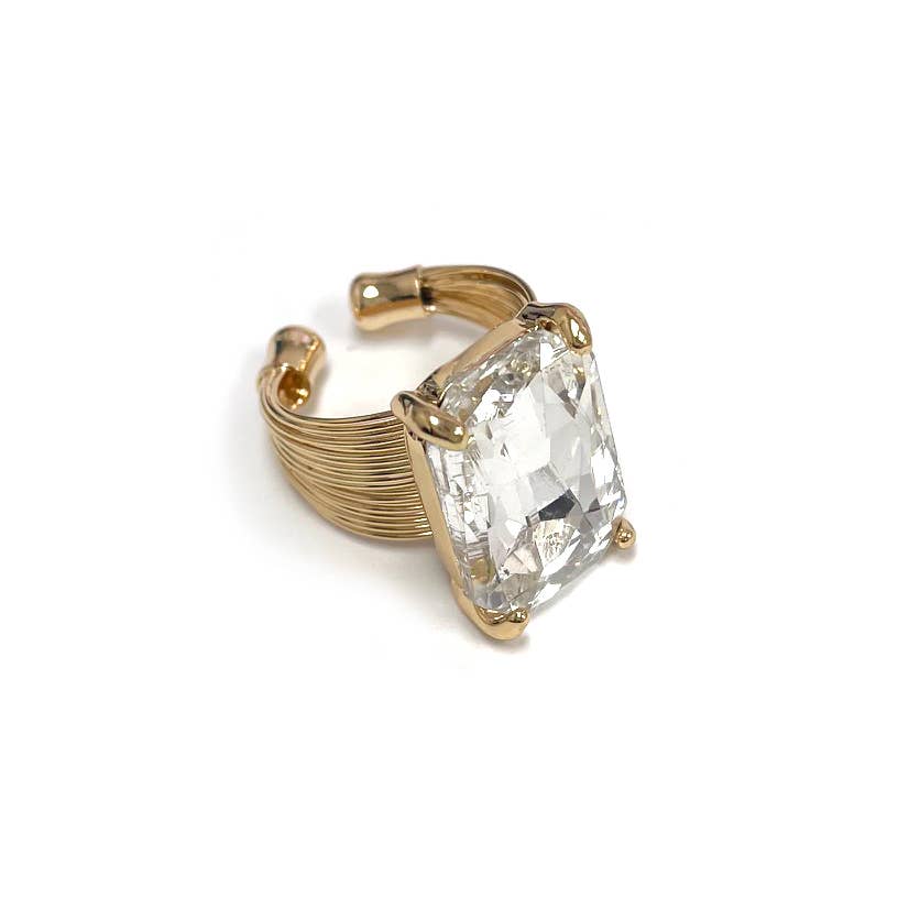 Square Glass Cushion Cut Cocktail Adjustable Wire Ring