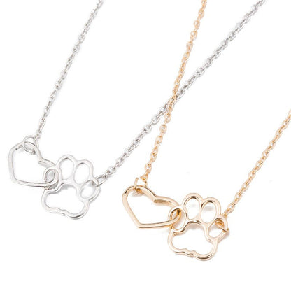 Dog Paw Heart Interlocking Charm Necklace
