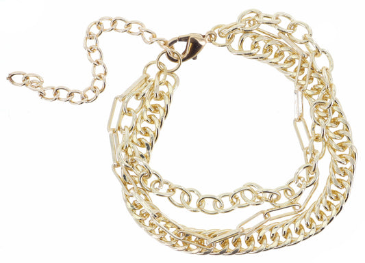3 Strand, Shiny Gold Cable Chain, Paperclip Chain Bracelet