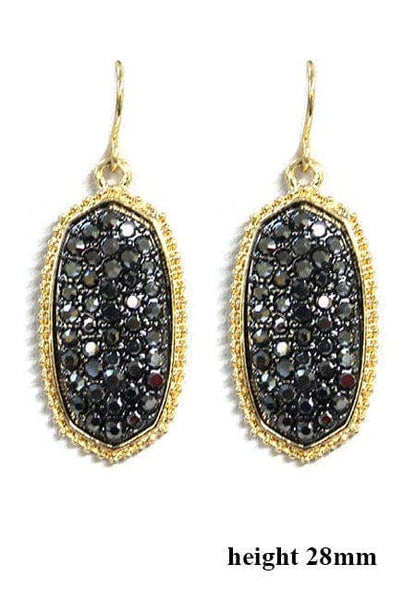 Pave Rhinestone Oval Hexagon Drop Earrings
