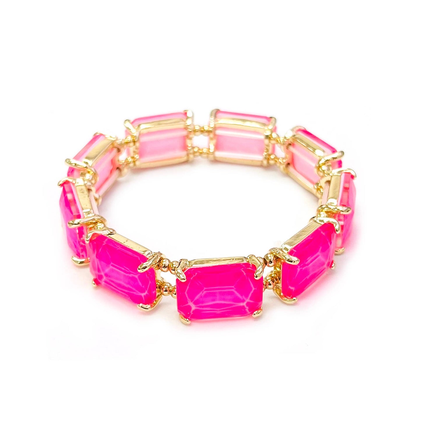 Rectangular Glass Crystal Linked Stretch Bracelet