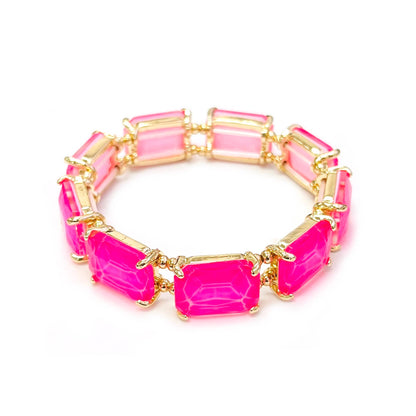 Rectangular Glass Crystal Linked Stretch Bracelet
