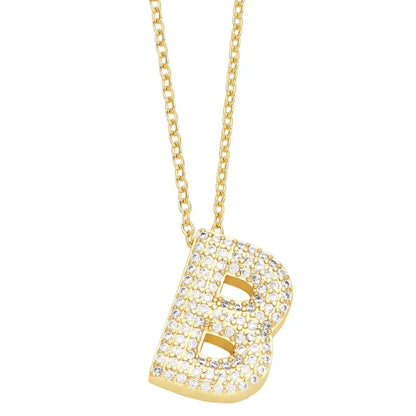 Gold Rhinestone Letter Initial Pendant Necklace Jewelry