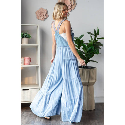 Embroidered Strap Flowy Jumpsuit