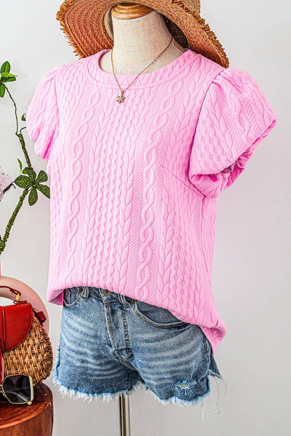 Pink Textured Puff Sleeve