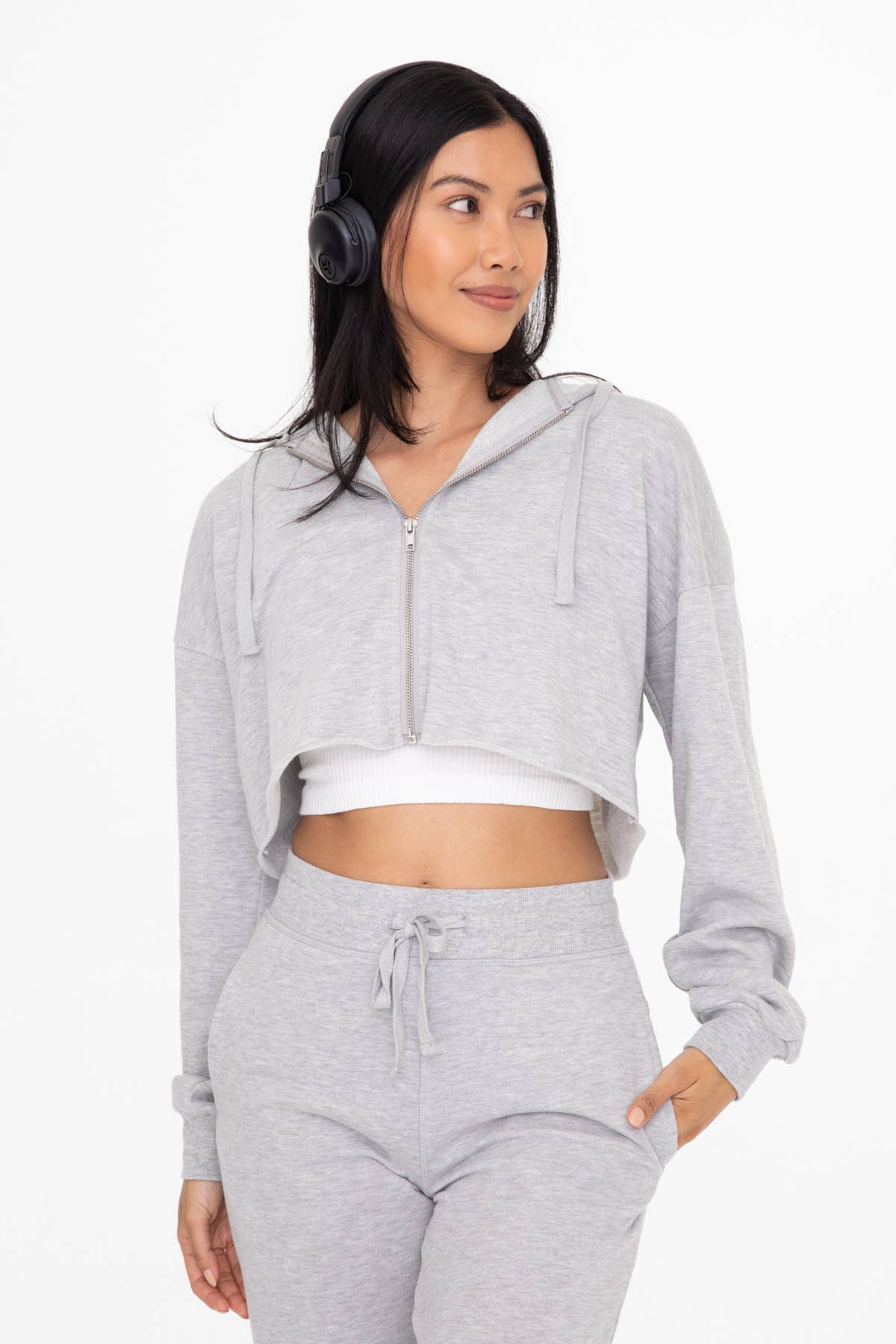 Crop Hoodie Zip-Up Terry Jacket