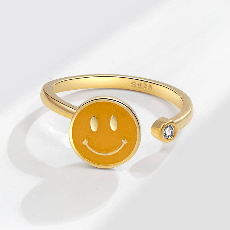 Smiley Anxiety Fidget Spinner Ring in 925 Sterling Silver