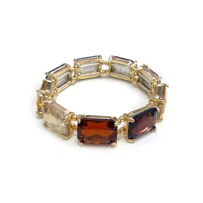 Rectangular Glass Crystal Linked Stretch Bracelet