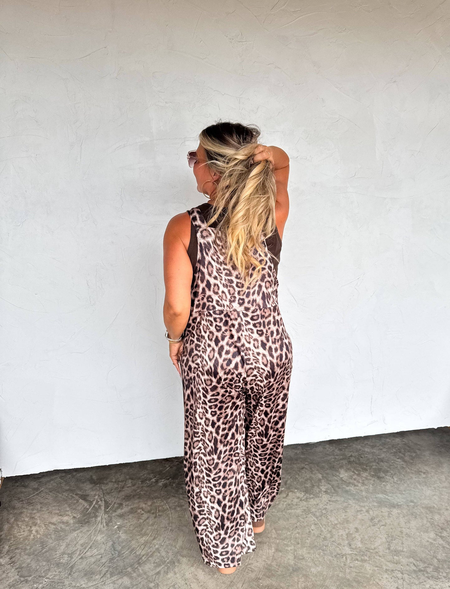 KARLI SILKY CHEETAH OVERALLS