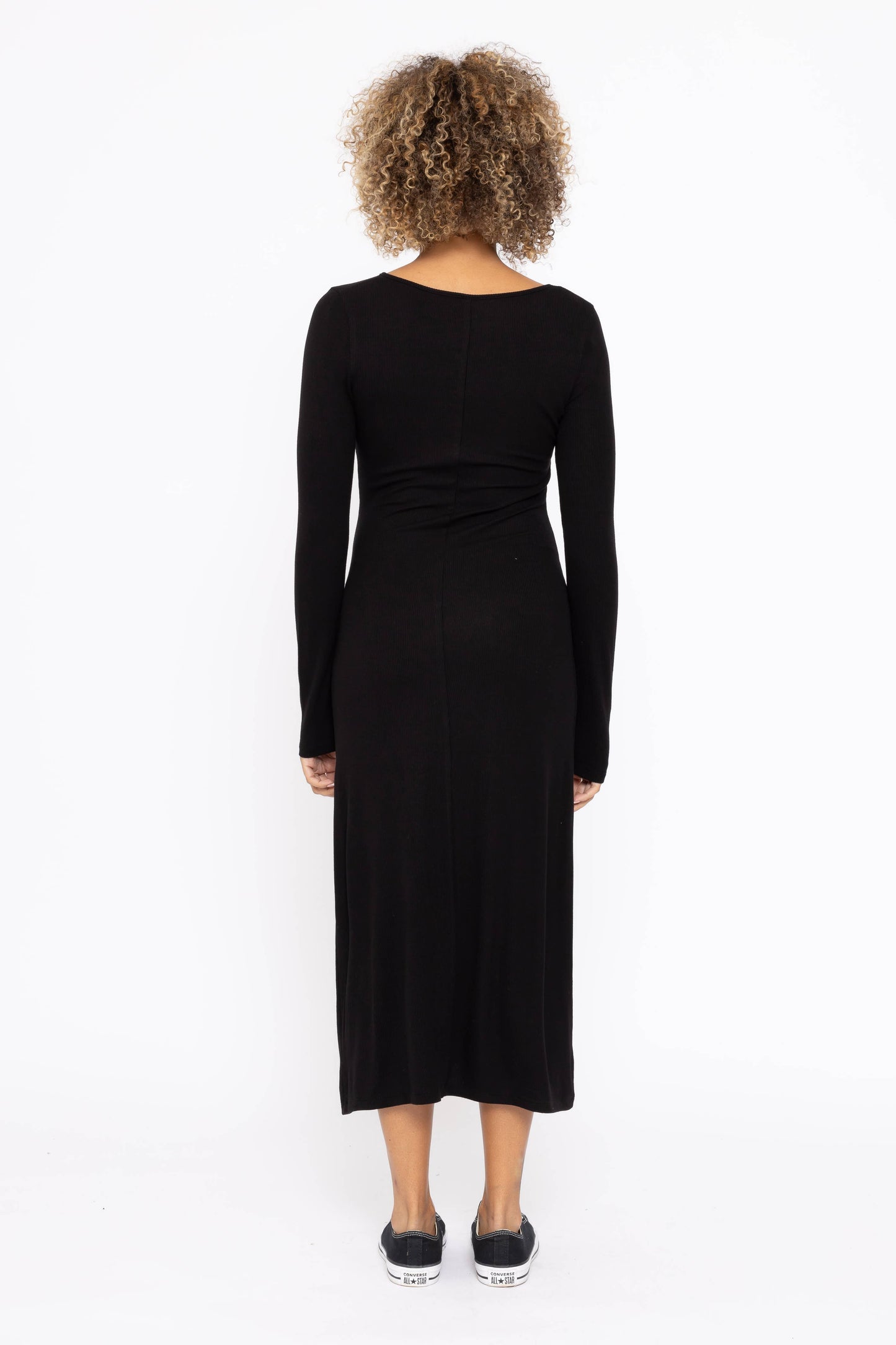 Long Sleeve Ribbed Henley Maxi Dress