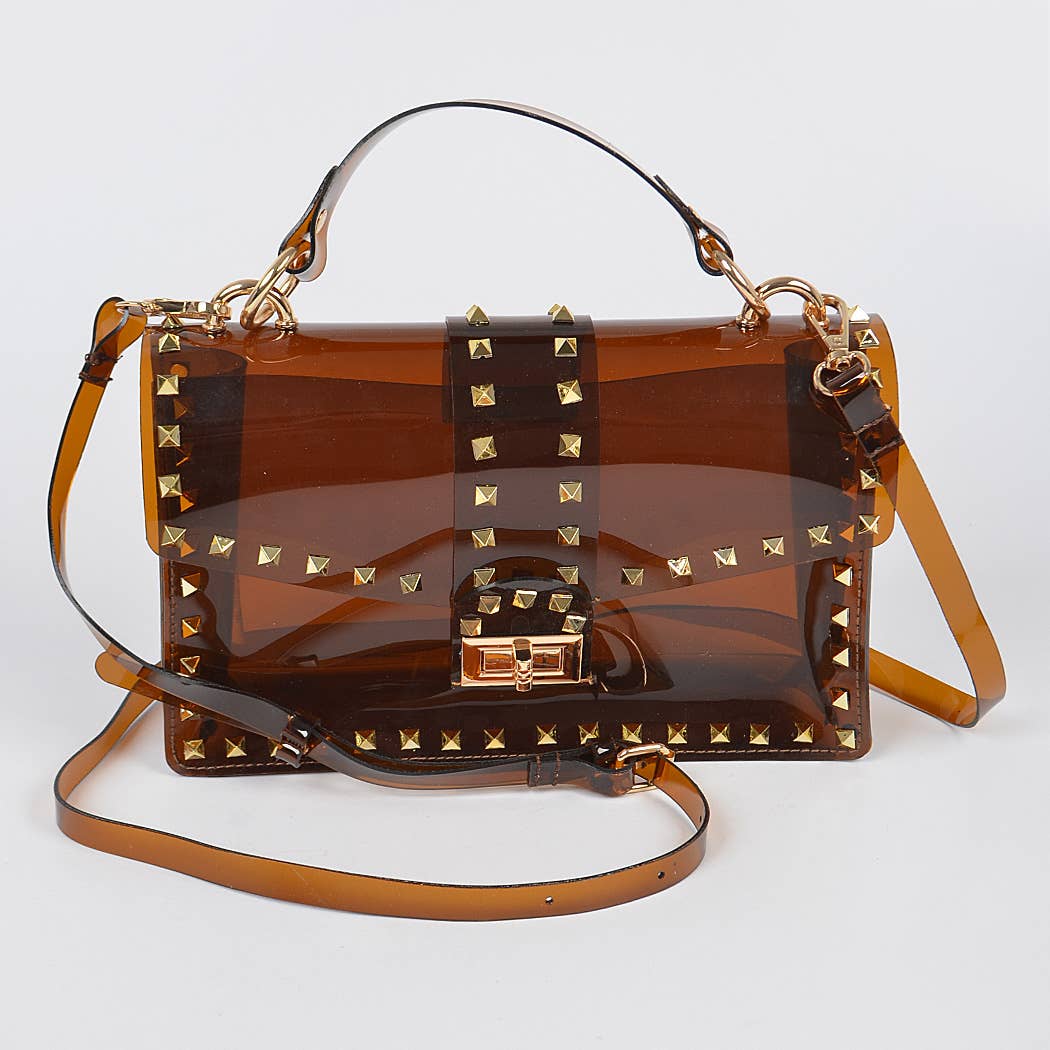 Studded Colorful Transparent Clutch