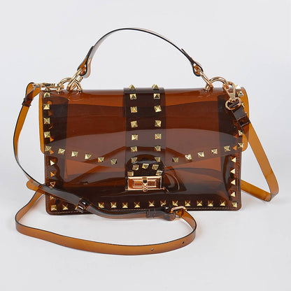 Studded Colorful Transparent Clutch