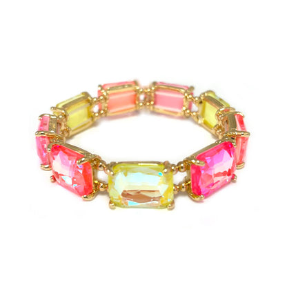 Rectangular Glass Crystal Linked Stretch Bracelet