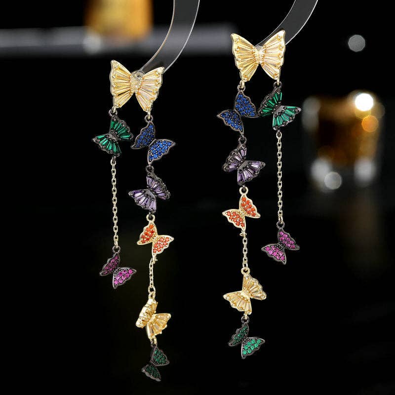 Color Butterfly Dangle Drop Tassel Earrings in Solid Copper