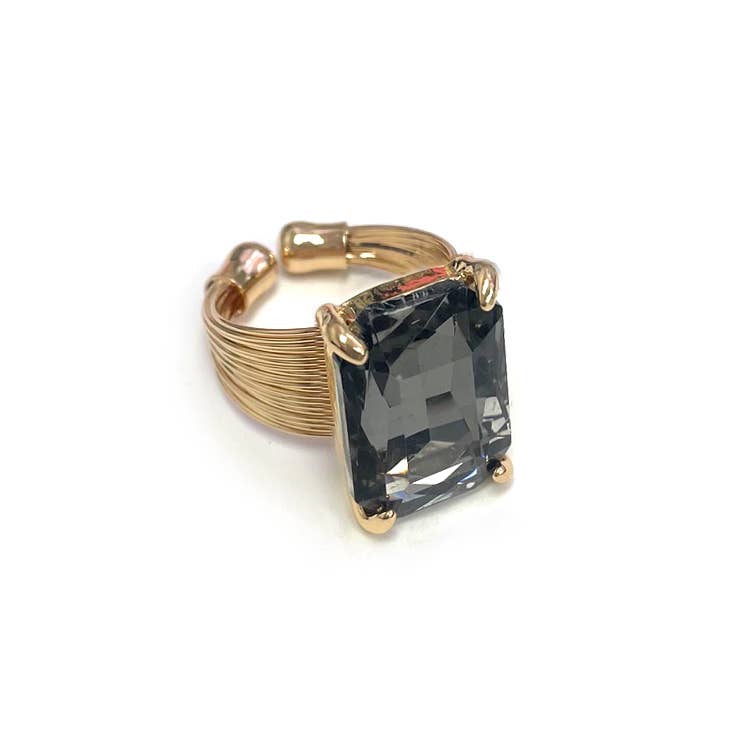 Square Glass Cushion Cut Cocktail Adjustable Wire Ring