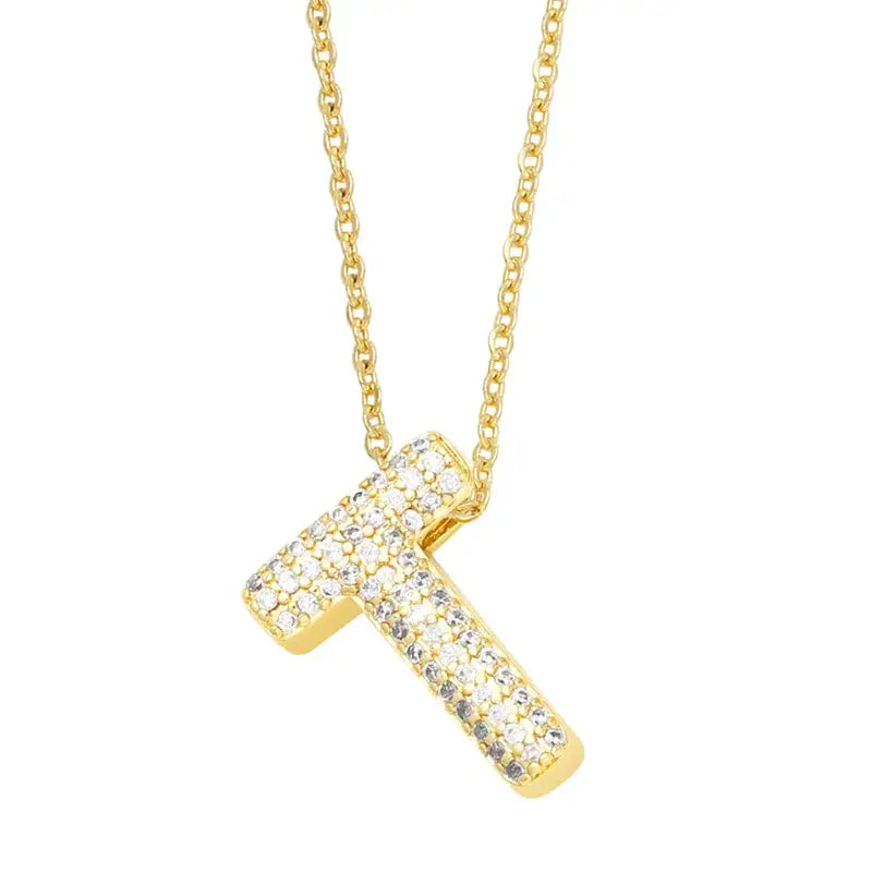 Gold Rhinestone Letter Initial Pendant Necklace Jewelry