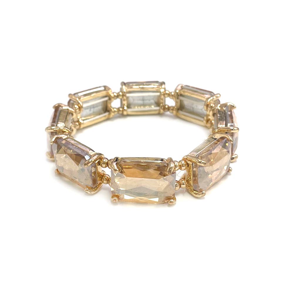Rectangular Glass Crystal Linked Stretch Bracelet