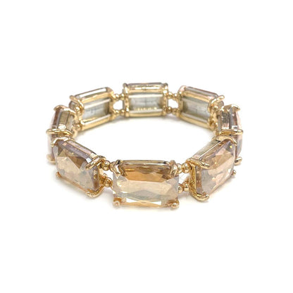 Rectangular Glass Crystal Linked Stretch Bracelet