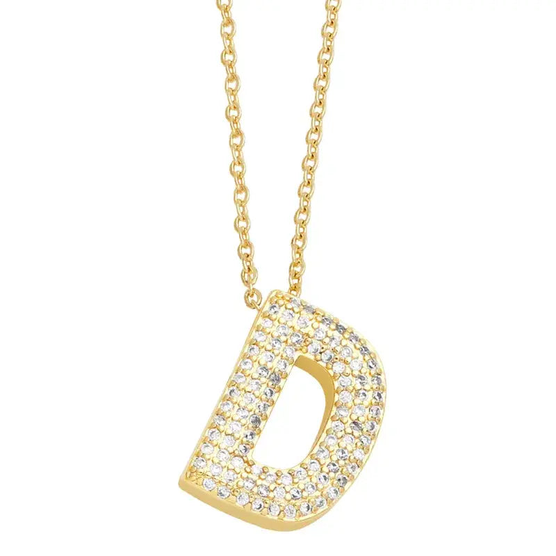 Gold Rhinestone Letter Initial Pendant Necklace Jewelry