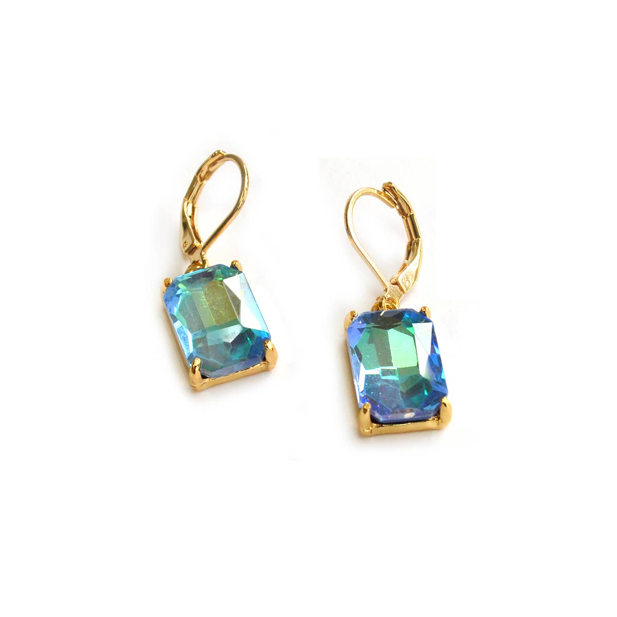 Square Glass Beads Dangle Lever Back Drop Earrings