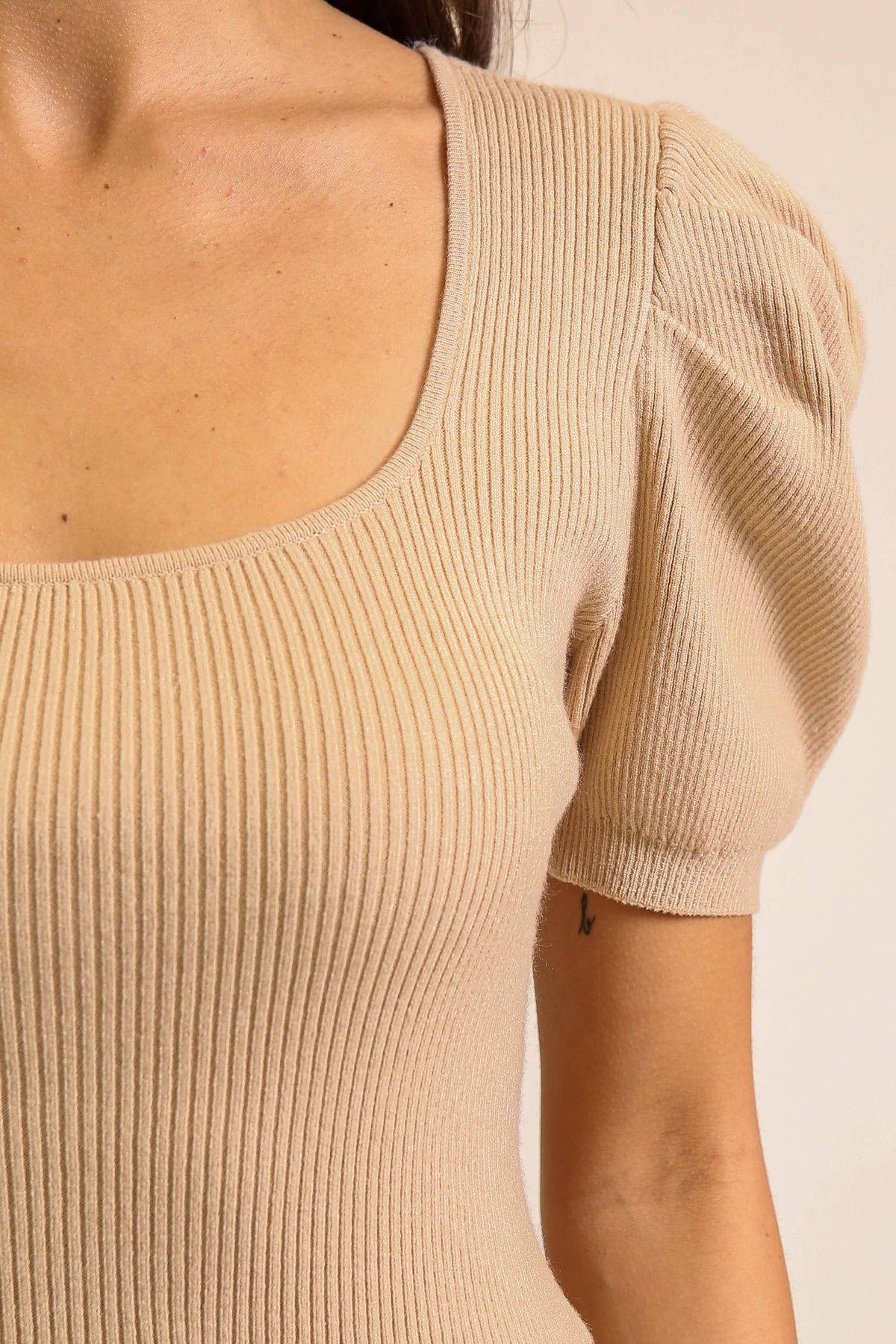 Puff Sleeve Sweater Ribbed Knit Top 3