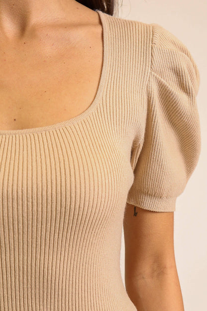 Puff Sleeve Sweater Ribbed Knit Top 3