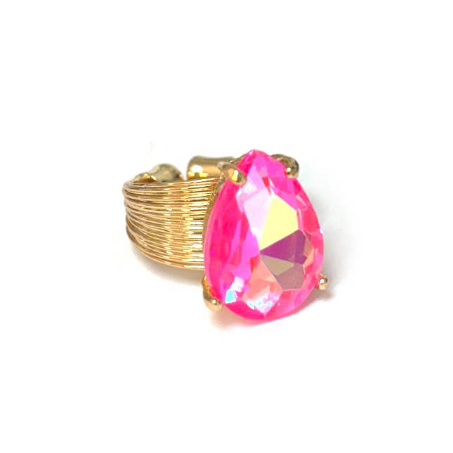 Teardrop Glass Crystal Cocktail Bead Adjustable Wire Ring