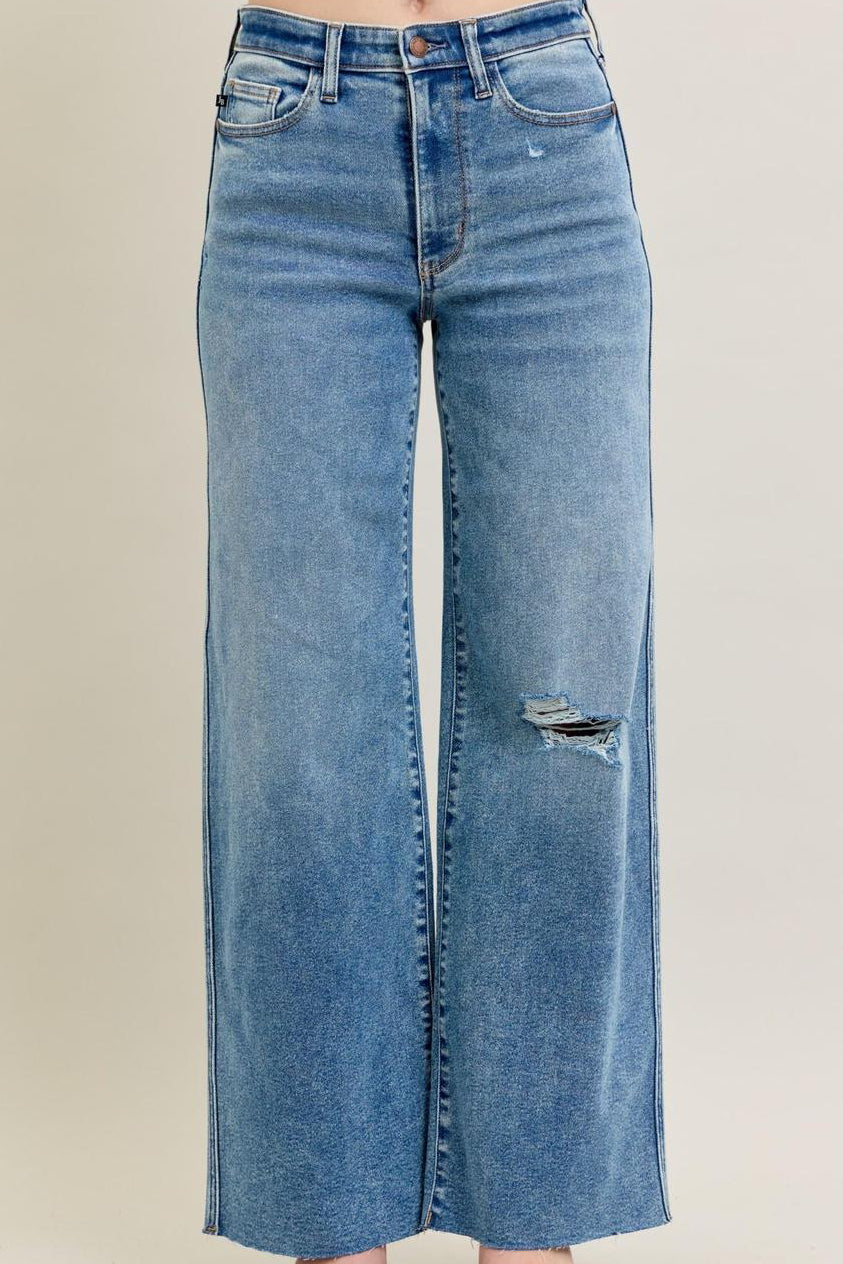 Vintage Wash Retro Wide Leg Jeans