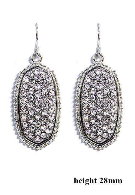 Pave Rhinestone Oval Hexagon Drop Earrings