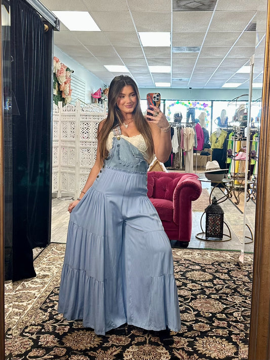 Embroidered Strap Flowy Jumpsuit