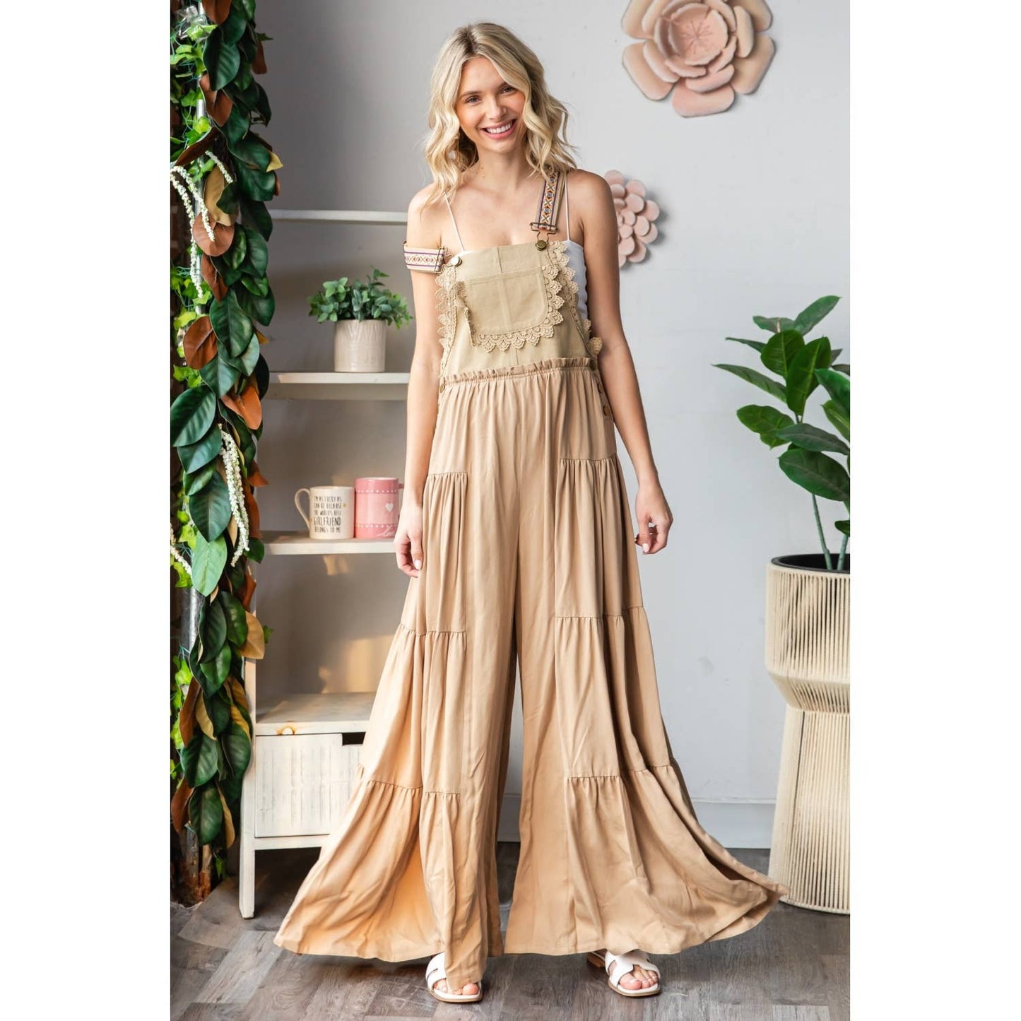 Embroidered Strap Flowy Jumpsuit