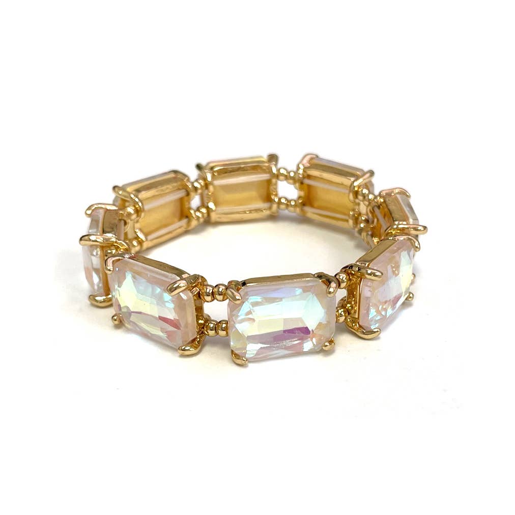 Rectangular Glass Crystal Linked Stretch Bracelet